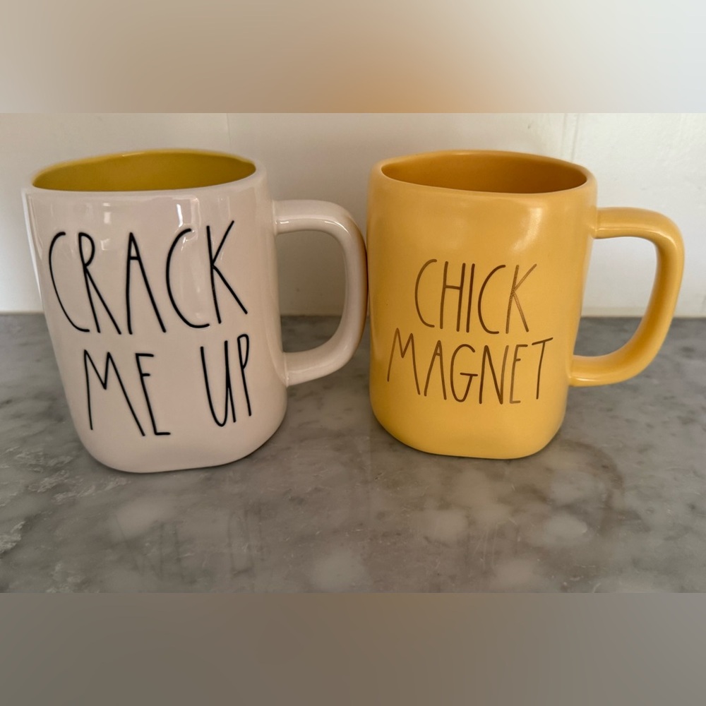 2 Rae Dunn Mugs Cups-Chick Magnet & Crack Me Up